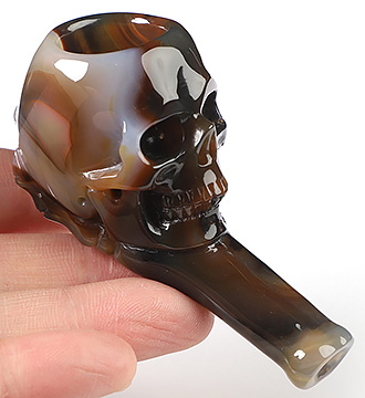 3.1" Premium Brazilian Agate Hand Carved Crystal Skull Pipe, Crystal Healing