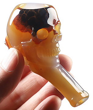 3.1" Premium Brazilian Agate Hand Carved Crystal Skull Pipe, Crystal Healing
