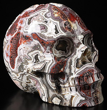 Gemstone 4.0" Red Crazy Lace Agate Hand Carved Crystal Skull, Realistic, Crystal Healing
