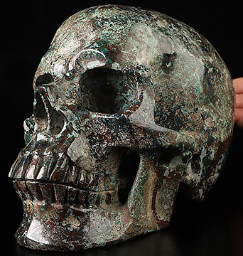 Gemstone Super Realistic! Lifesized 7.9" American Chrysocolla Hand Carved Crystal Skull, Crystal Healing