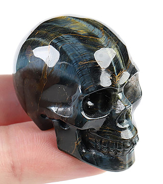 Gemstone 1.6" Blue & Gold Tiger's Eye Hand Carved Crystal Skull, Realistic, Crystal Healing