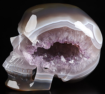 4.0" Agate Amethyst Geode Hand Carved Crystal Skull, Super Realistic, Crystal Healing