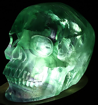 5.1" Fluorite Hand Carved Hollow Crystal Skull Lamp/Light with Led Stand