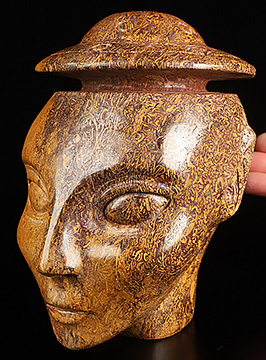 6.5" Elephant Skin Jasper Hand Carved Fairy Elf Alien Crystal Skull Companion Sculpture, Crystal Healing