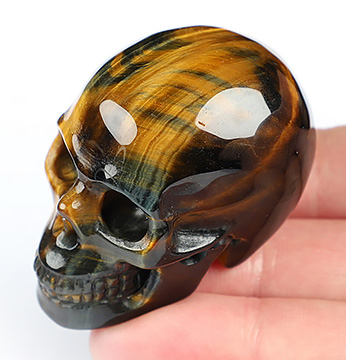 Gemstone 2.0" Blue & Gold Tiger's Eye Hand Carved Crystal Skull, Realistic, Crystal Healing