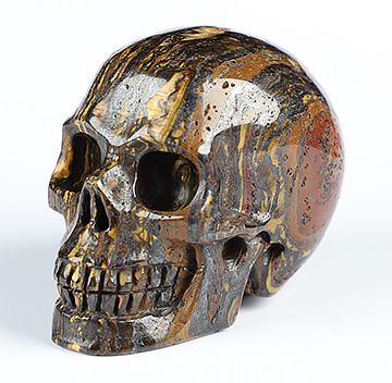 2.0" Gold Tiger Iron Eye Hand Carved Crystal Skull, Realistic, Crystal Healing