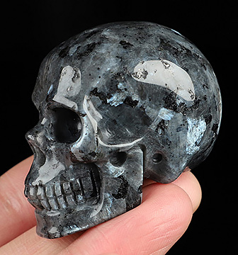 2.0" Larvikite Hand Carved Crystal Skull, Realistic, Crystal Healing