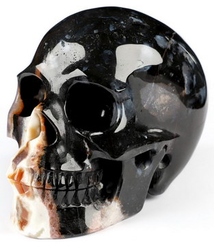 4.5" Black Zebra Agate Hand Carved Crystal Skull, Realistic, Crystal Healing