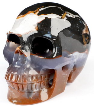 4.6" Black Zebra Agate Hand Carved Crystal Skull, Realistic, Crystal Healing