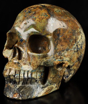5.0" Azurite & Malachite Hand Carved Crystal Skull, Realistic, Crystal Healing