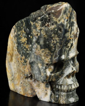 3.8" Ocean Jasper Hand Carved Crystal Skull Fine Art Sculpture, Crystal Healing