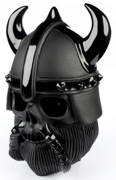 6.9" Black Obsidian Hand Carved Viking Crystal Skull Fine Art Sculpture, Crystal Healing