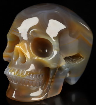 3.0" Premium Brazilian Agate Hand Carved Crystal Skull, Super Realistic, Crystal Healing
