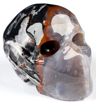 3.5" Black Zebra Agate Hand Carved Crystal Skull  and Mask Fine Art Sculpture, Crystal Healing