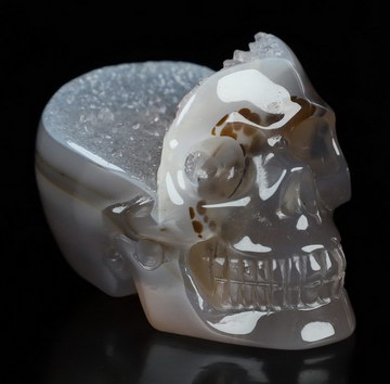 1.9" Agate Geode Hand Carved Crystal Skull, Realistic, Crystal Healing