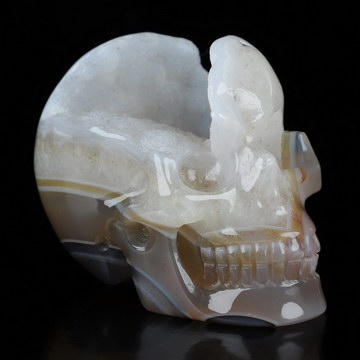 2.0" Agate Geode Hand Carved Crystal Skull, Realistic, Crystal Healing