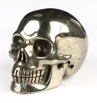 2.0" Pyrite Hand Carved Crystal Skull, Realistic, Crystal Healing