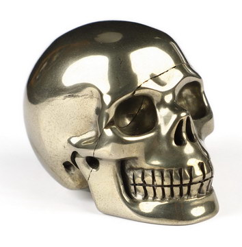 2.0" Pyrite Hand Carved Crystal Skull, Realistic, Crystal Healing