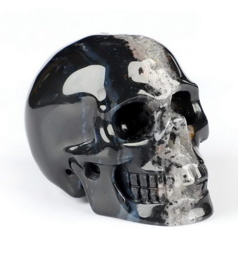 1.9" Black Zebra Agate Hand Carved Crystal Skull, Realistic, Crystal Healing