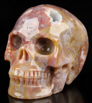 3.0" Indian Agate Geode Hand Carved Crystal Skull, Realistic, Crystal Healing