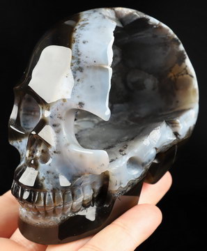 3.9" Agate Geode Hand Carved Crystal Skull, Realistic, Crystal Healing