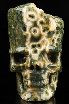 3.0" Ocean Jasper Hand Carved Crystal Skull Fine Art Sculpture, Crystal Healing