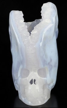 5.1" Blue Lace Agate Geode Hand Carved Crystal Skull Fine Art Sculpture, Crystal Healing