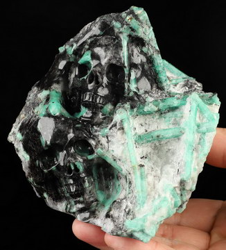 4.4" Emerald Hand Carved Crystal Skull Fine Art Sculpture, Crystal Healing