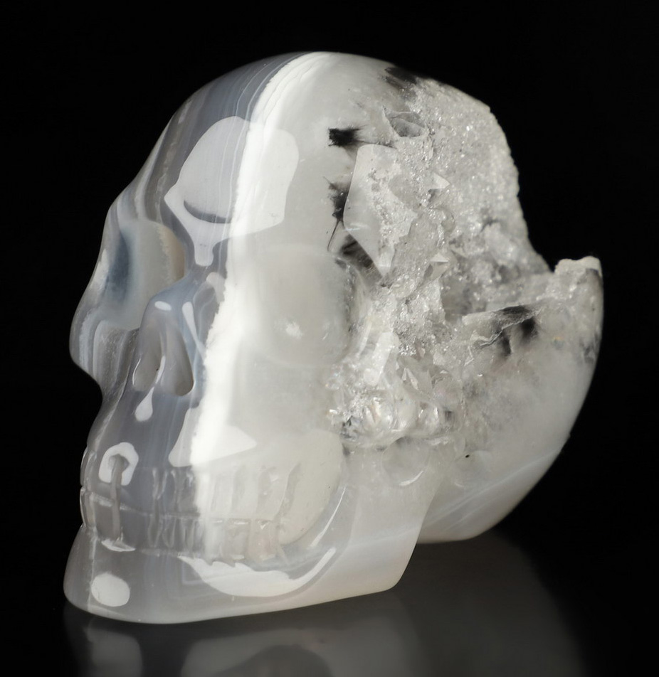 2.0" Agate Geode Hand Carved Crystal Skull, Realistic, Crystal Healing