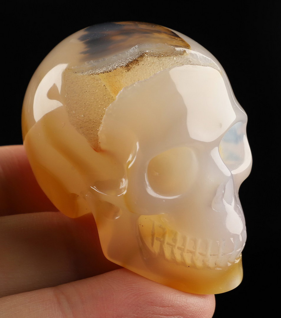 2.0" Agate Geode Hand Carved Crystal Skull, Realistic, Crystal Healing