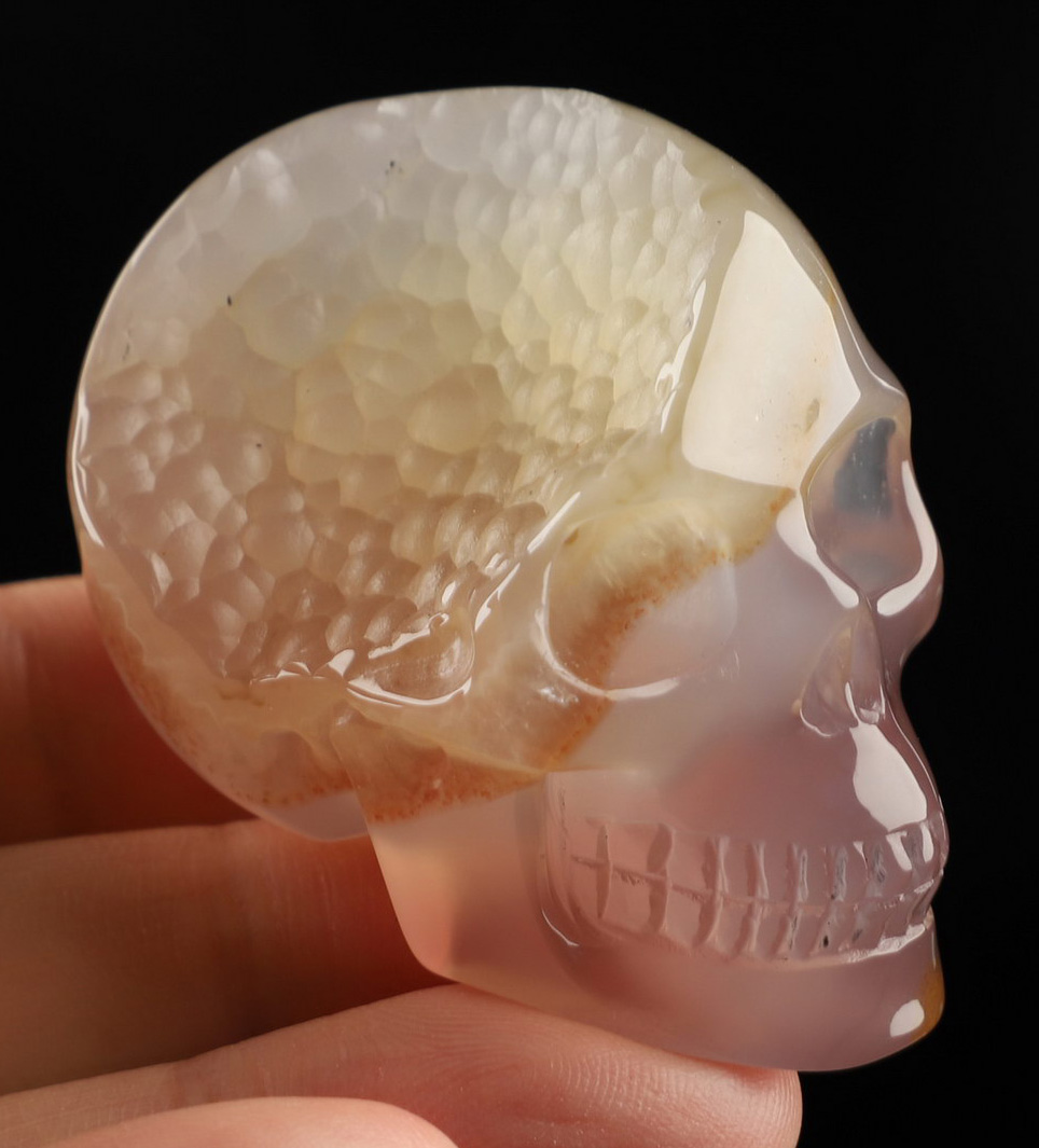 2.0" Agate Geode Hand Carved Crystal Skull, Realistic, Crystal Healing
