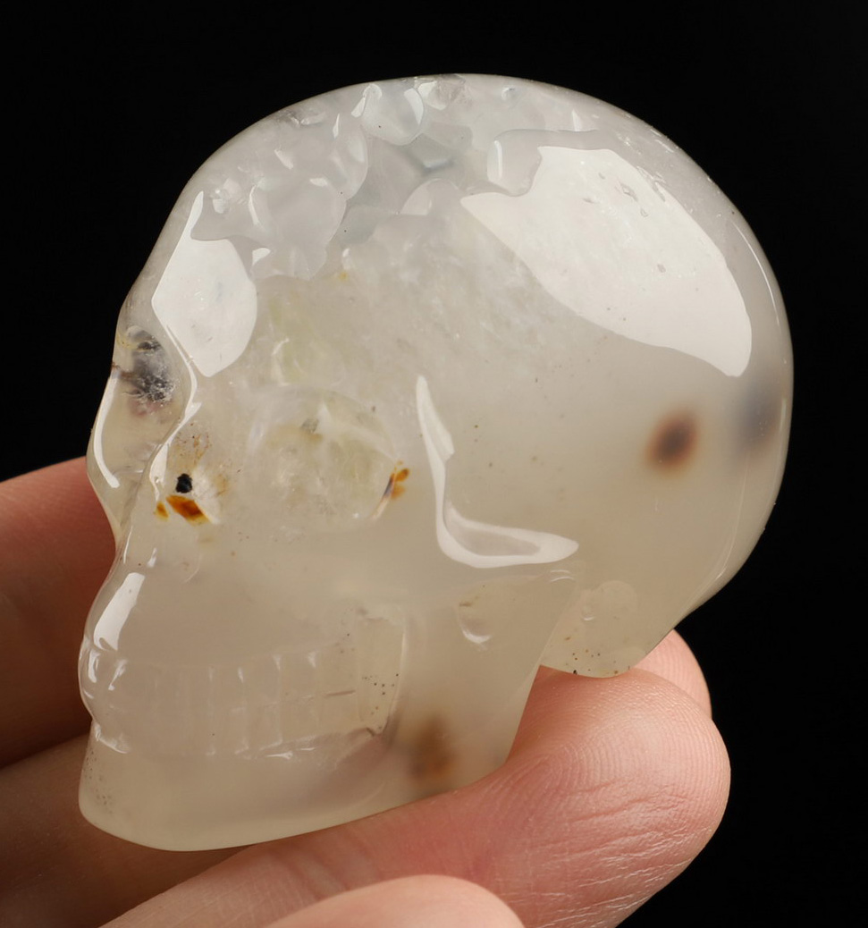 2.0" Agate Geode Hand Carved Crystal Skull, Realistic, Crystal Healing