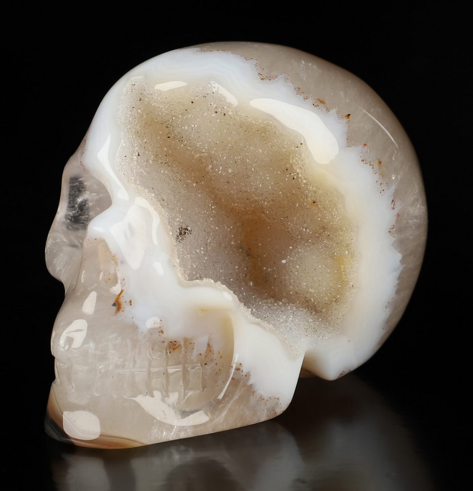 2.0" Agate Geode Hand Carved Crystal Skull, Realistic, Crystal Healing