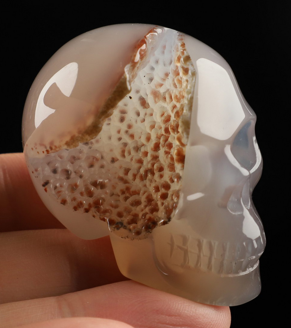 2.0" Agate Geode Hand Carved Crystal Skull, Realistic, Crystal Healing