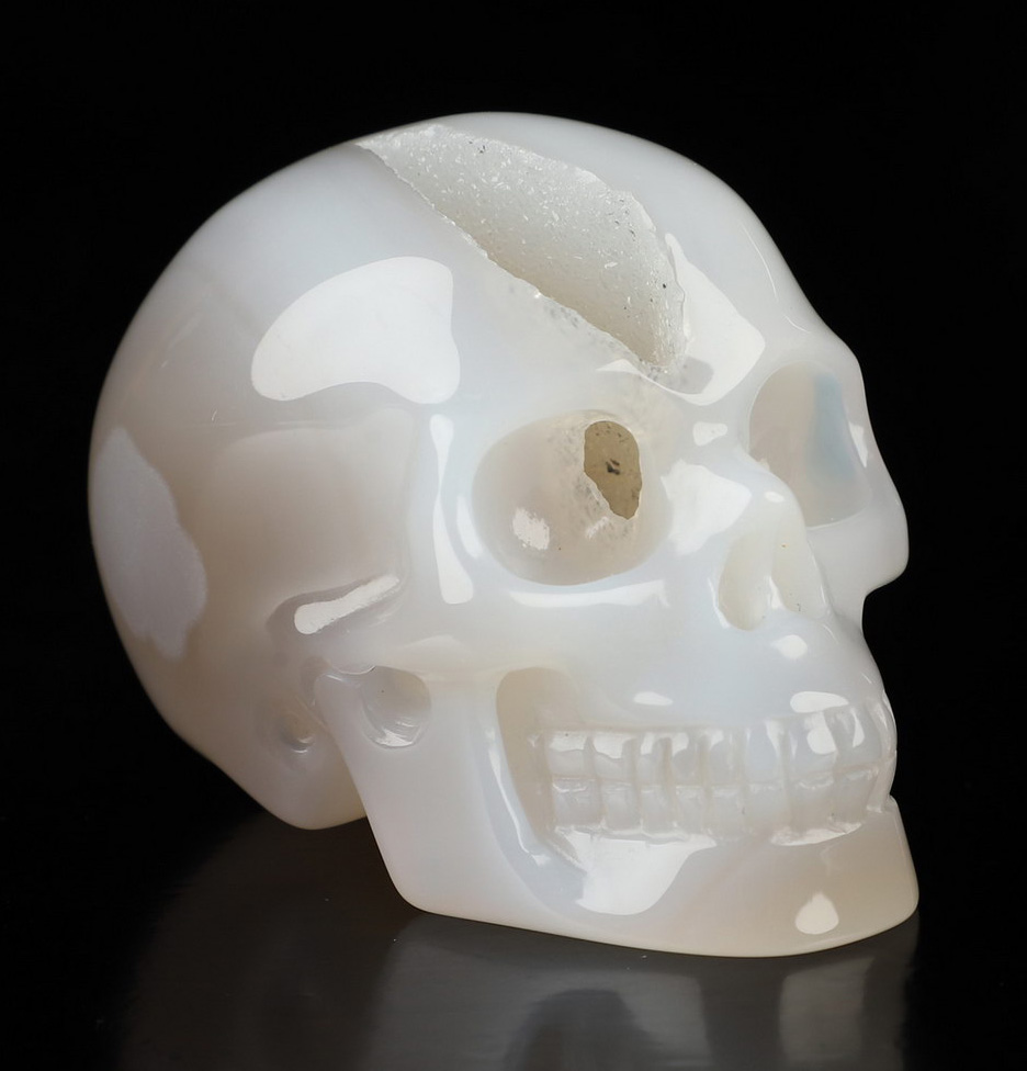 2.0" Agate Geode Hand Carved Crystal Skull, Realistic, Crystal Healing