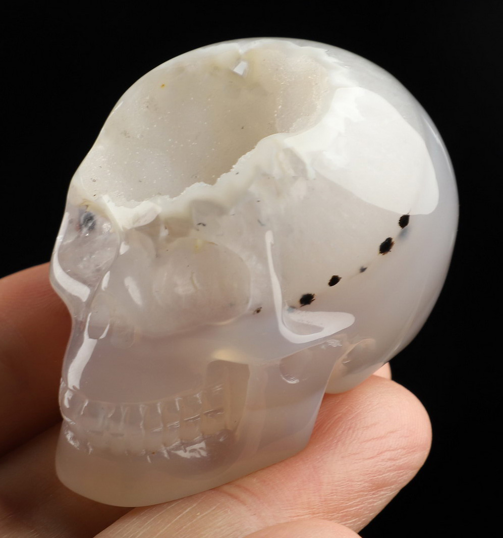 2.0" Agate Geode Hand Carved Crystal Skull, Realistic, Crystal Healing