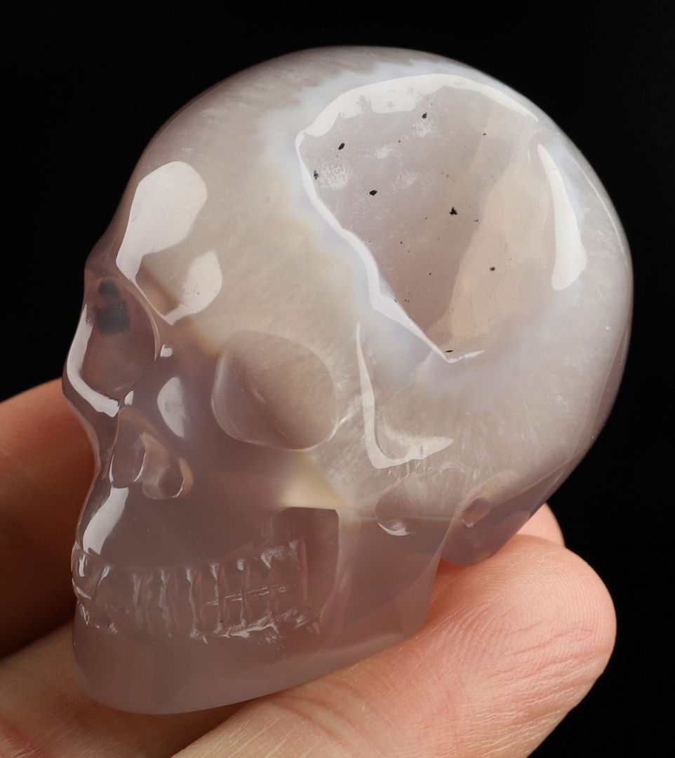 2.0" Agate Geode Hand Carved Crystal Skull, Realistic, Crystal Healing