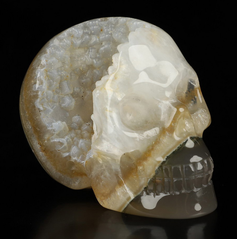 2.0" Agate Geode Hand Carved Crystal Skull, Realistic, Crystal Healing