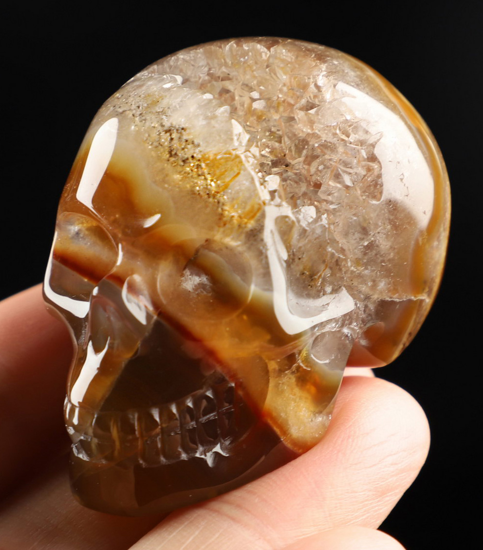 2.0" Agate Geode Hand Carved Crystal Skull, Realistic, Crystal Healing