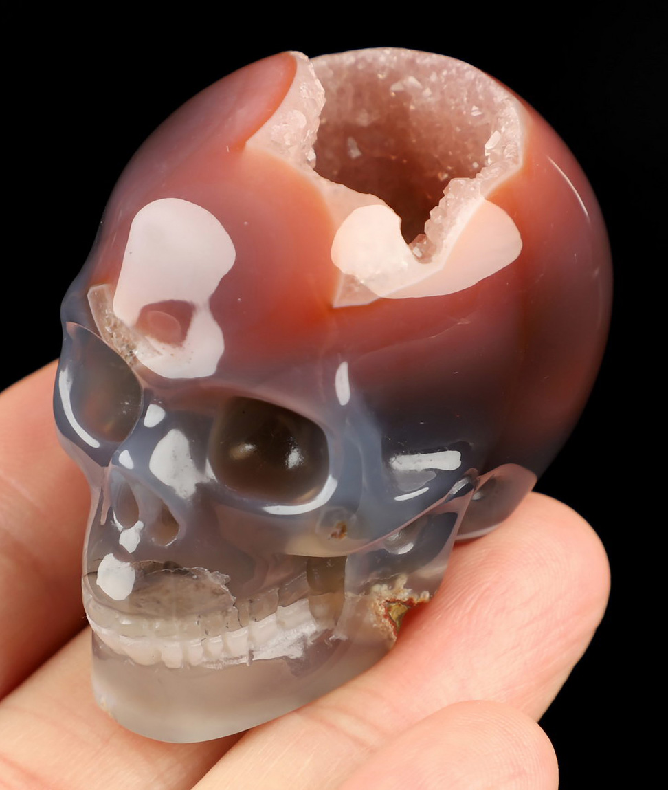 Gemstone 2.0" Mozambique Agate Geode Hand Carved Crystal Skull, Realistic, Crystal Healing