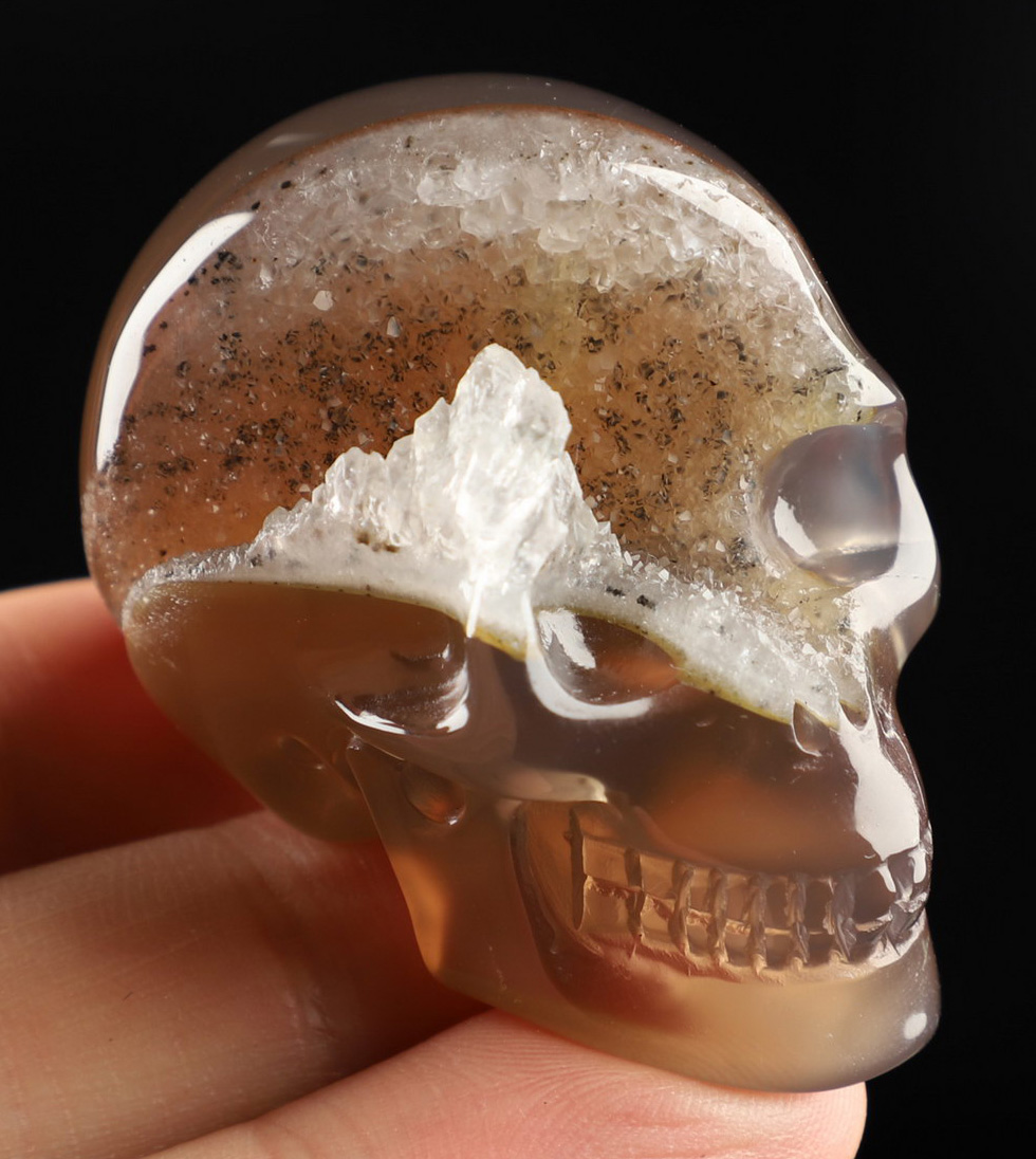 2.0" Agate Geode Hand Carved Crystal Skull, Realistic, Crystal Healing