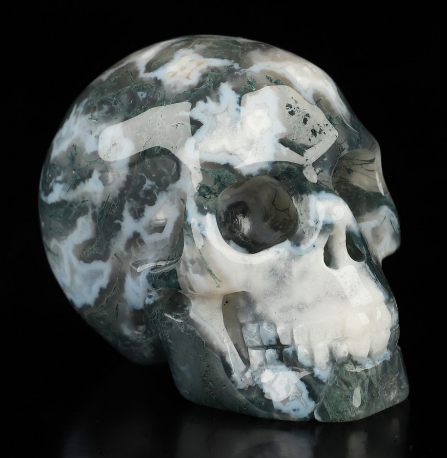 2.0" Green Moss Agate Hand Carved Crystal Skull, Realistic, Crystal Healing