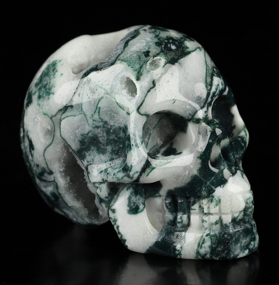2.0" Green Moss Agate Hand Carved Crystal Skull, Realistic, Crystal Healing