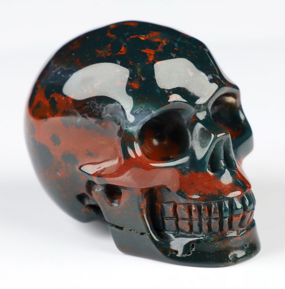 2.0" Bloodstone Hand Carved Crystal Skull, Realistic, Crystal Healing