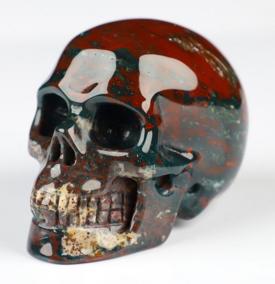 2.0" Bloodstone Hand Carved Crystal Skull, Realistic, Crystal Healing