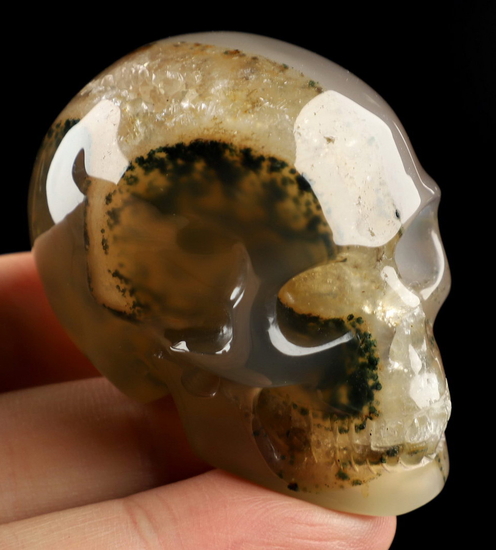 2.0" Agate Geode Hand Carved Crystal Skull, Realistic, Crystal Healing