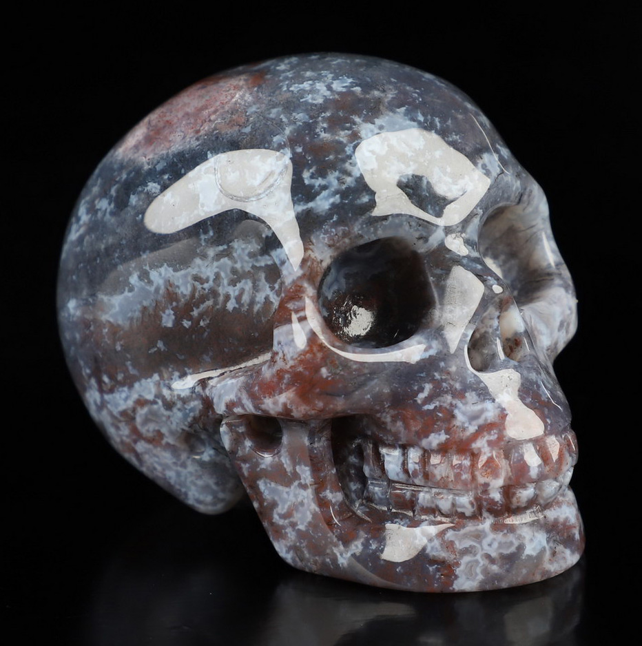 2.0" Indian Agate Hand Carved Crystal Skull, Realistic, Crystal Healing