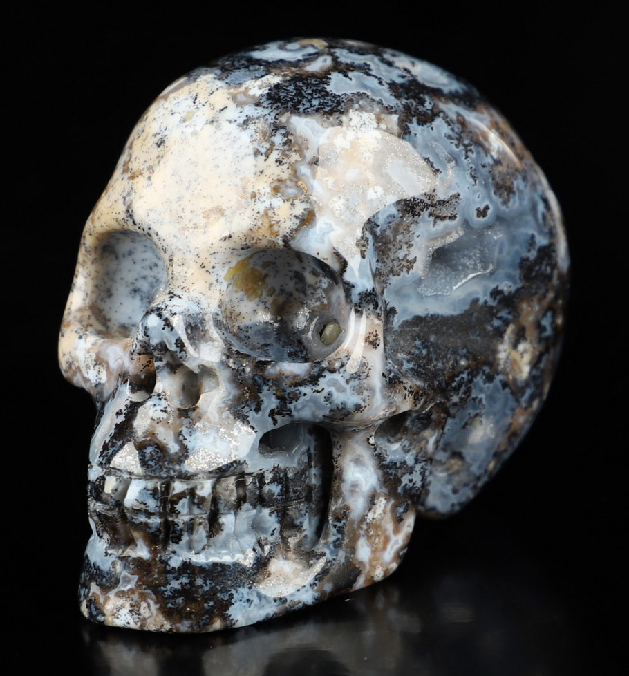 2.0" Indian Agate Hand Carved Crystal Skull, Realistic, Crystal Healing