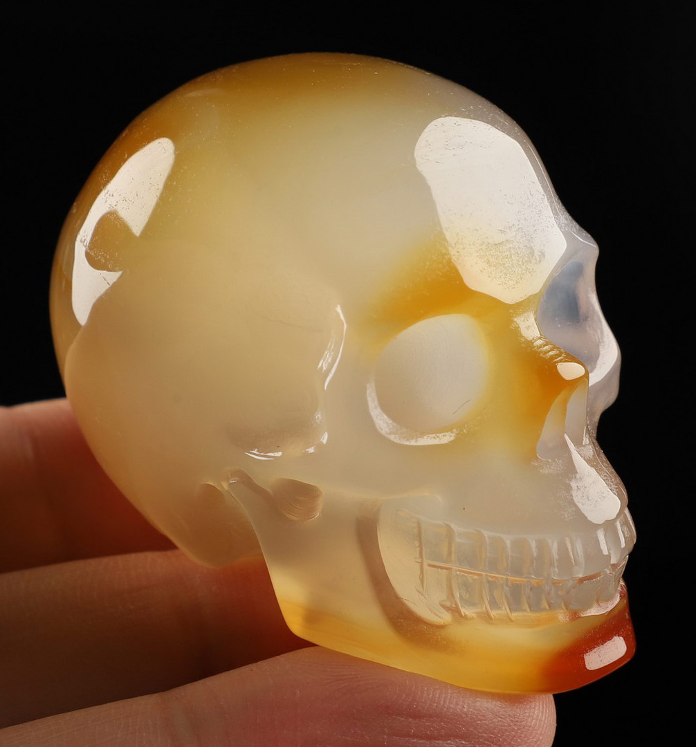 2.0" Premium Brazilian Agate Hand Carved Crystal Skull, Realistic, Crystal Healing