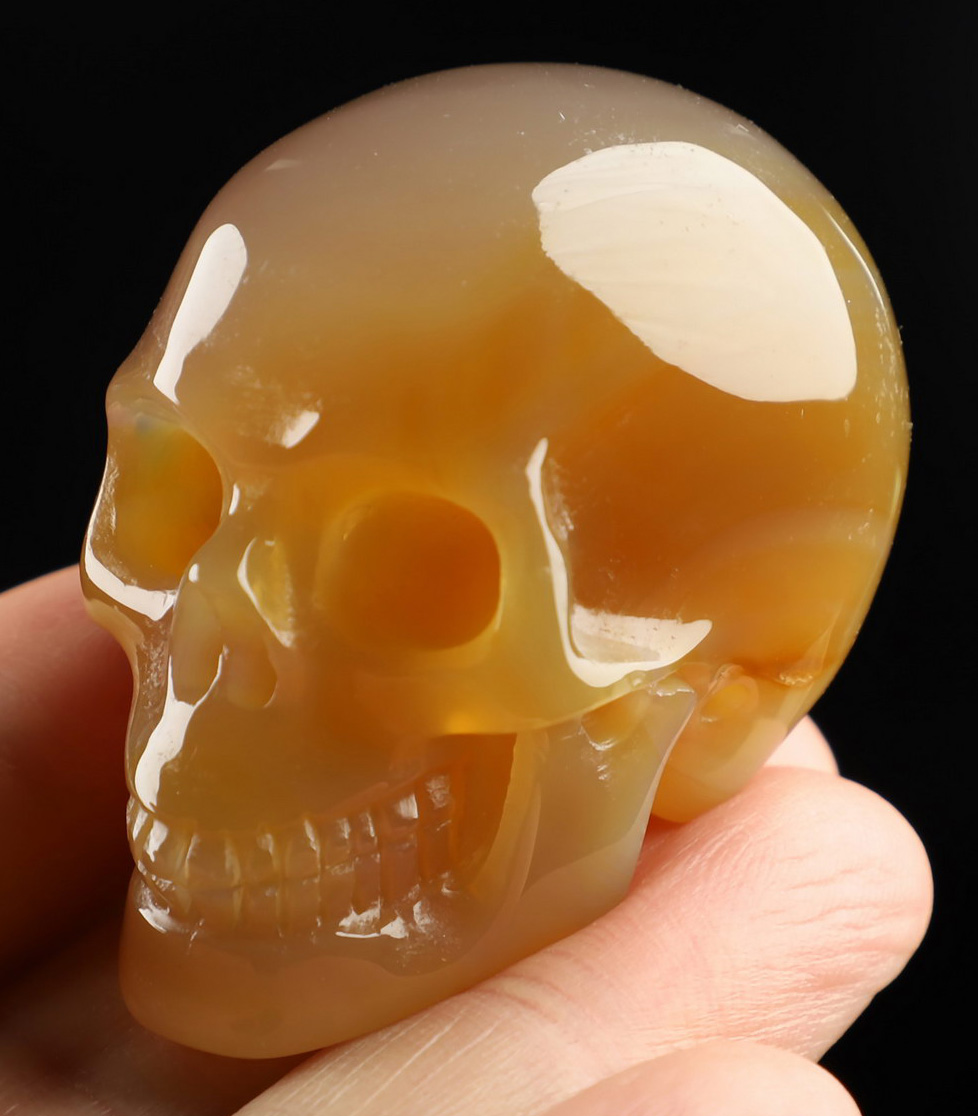 2.0" Premium Brazilian Agate Hand Carved Crystal Skull, Realistic, Crystal Healing